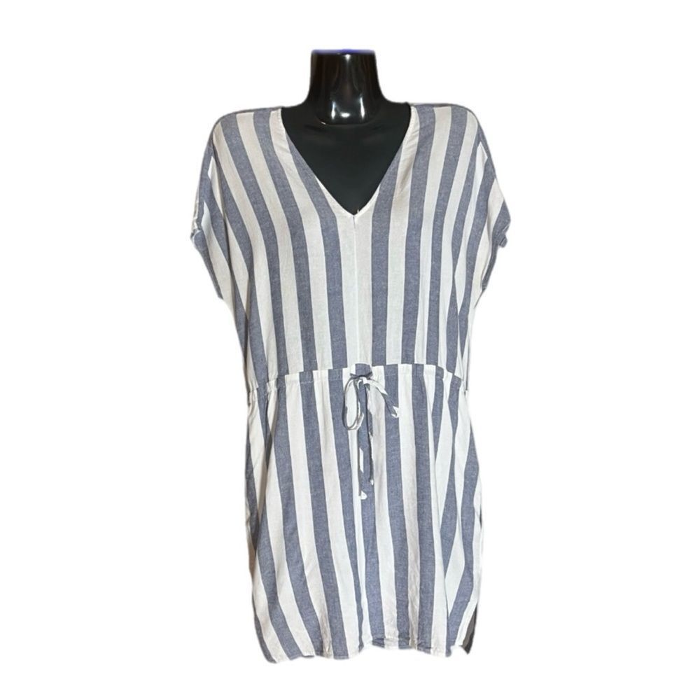 Rails Wren Seattle Stripe Short Sleeve Draw String Linen Blend Dress Sz S‎